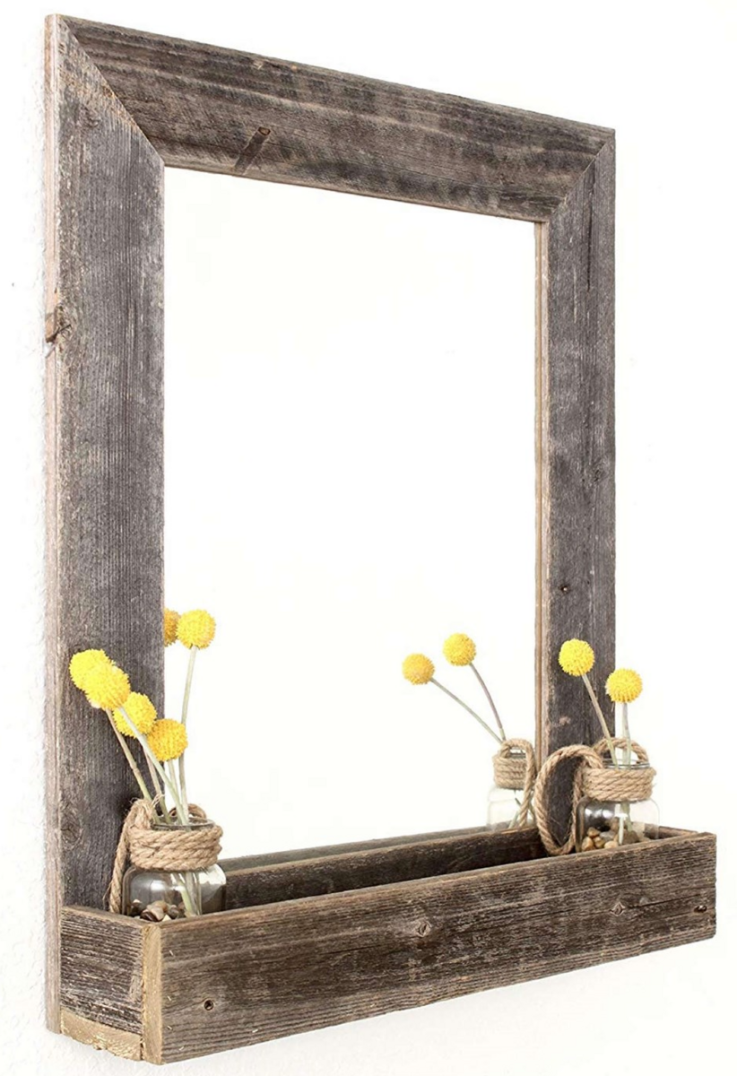 Rustic Farmhouse Large Mirror w/ Shelf