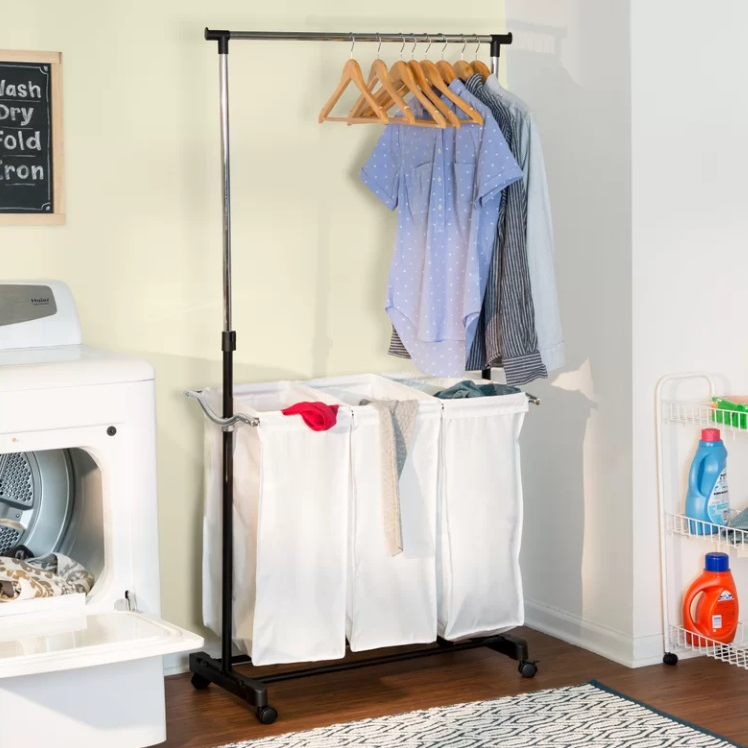 3-Basket Laundry Center w/ Hanging Bar