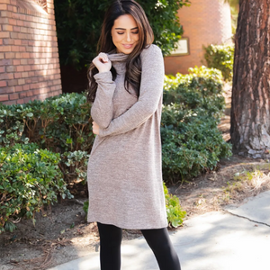 High Neck Long Sleeve Sweater Dress