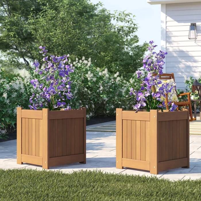 Set of 2 Wood Elevated Planter