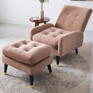 Velvet Upholstered Chaise Lounge Chair w/ Ottoman