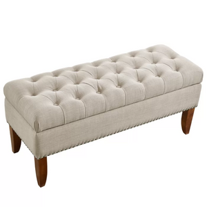 Wood Button Tufted Storage Bench