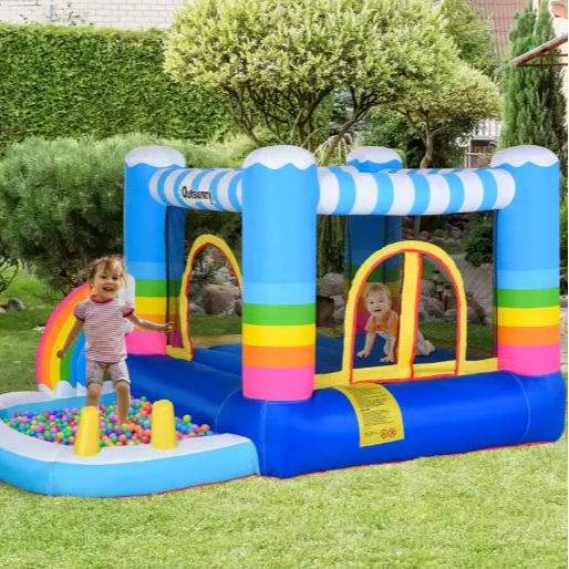 2-in-1 Inflatable Bounce House w/ Trampoline & Pool