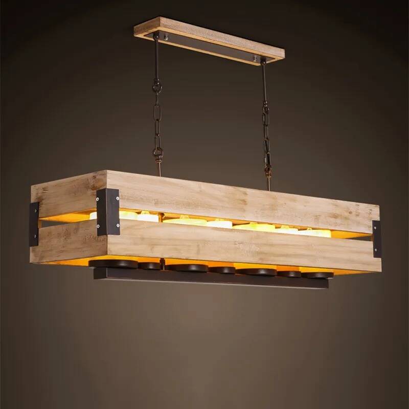 Rustic Wood 7-Light Island Pendant Light