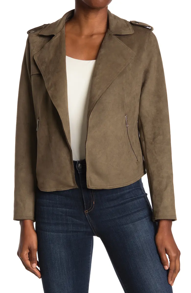 T Tahari Women's Faux-Suede Moto Jacket