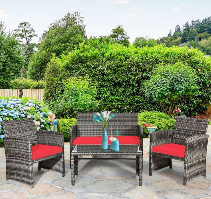 4-Piece Wicker Cushioned Patio Set