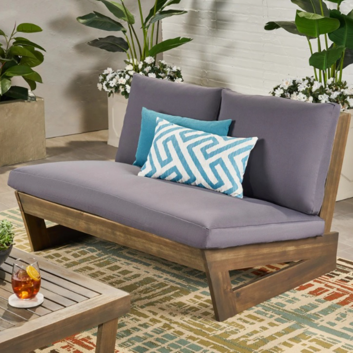 Outdoor Acacia Wood Cushioned Loveseat