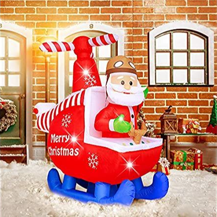 ShinyDec 6' Inflatable Santa on Helicopter w/ Built-in LED Lights