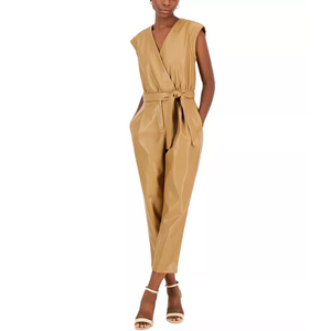 INC Women's Faux-Leather Jumpsuit