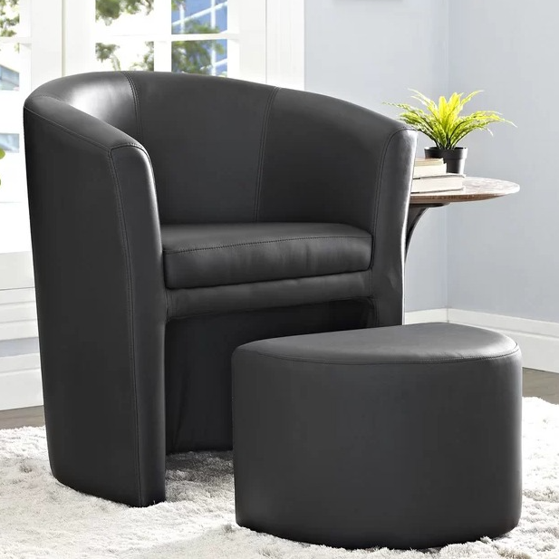 Faux Leather Barrel Chair & Ottoman