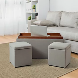 Storage Bench & Tray w/ 2 Ottomans