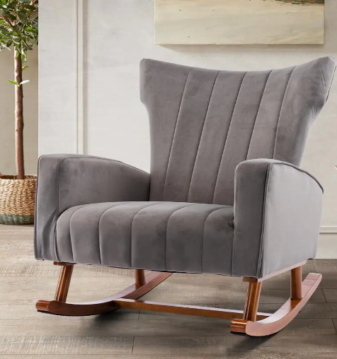 Velvet Wingback Rocking Armchair