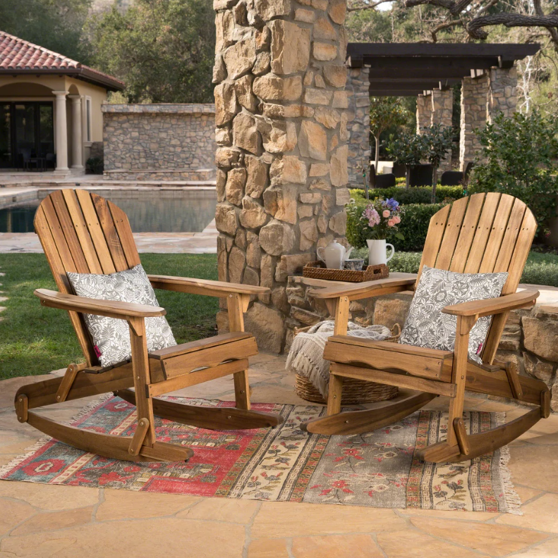 Set of 2 Outdoor Adirondack Wood Rocking Chairs