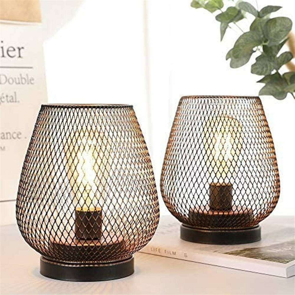 2-Pack Metal Cage LED Cordless Lantern