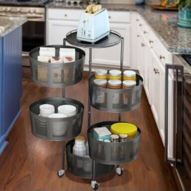 Prep & Savour 5-Layer Rotatable Storage Rack w/ Wheels