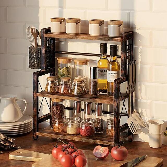 30-Jar Rustic Wood Spice Organizer