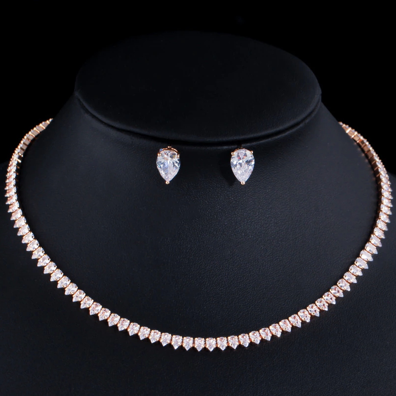 Cubic Zirconia White Gold Necklace & Earrings Set