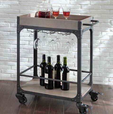 Rustic Wood & Metal Bar Cart