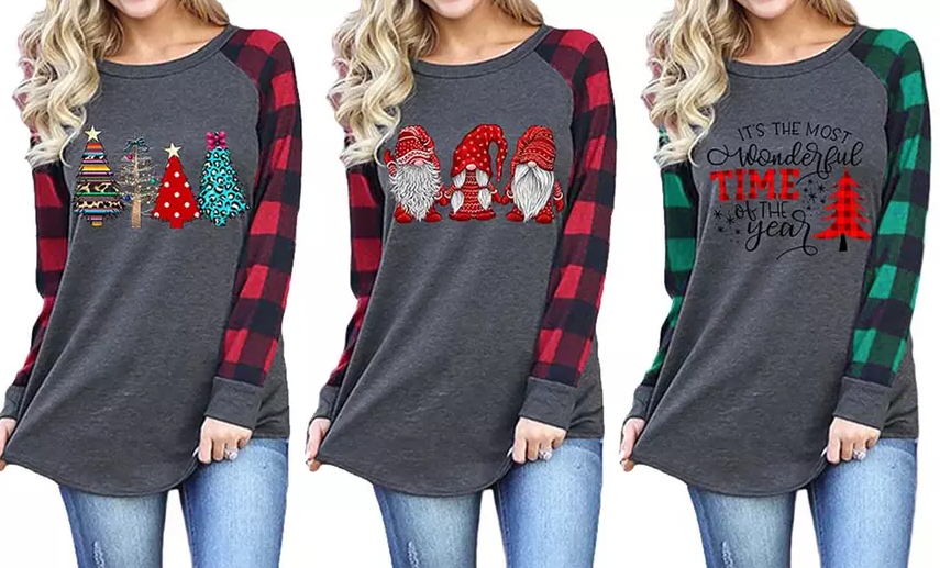 Women's Christmas Print Plaid Tunic