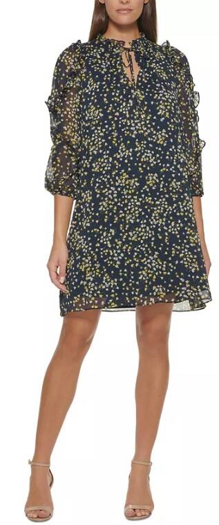 Tommy Hilfiger Floral-Print Ruffled Shift Dress