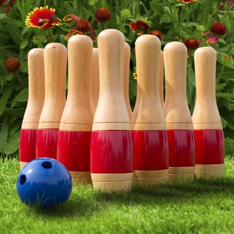 Hey! Play! Solid Wood Outdoor Bowling Set