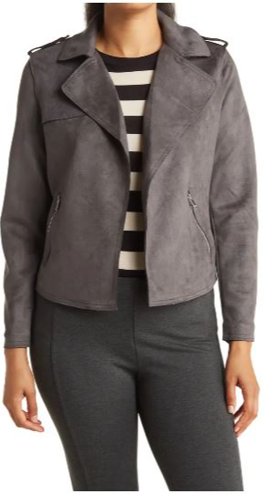 Tahari Women's Faux Suede Crop Moto Jacket