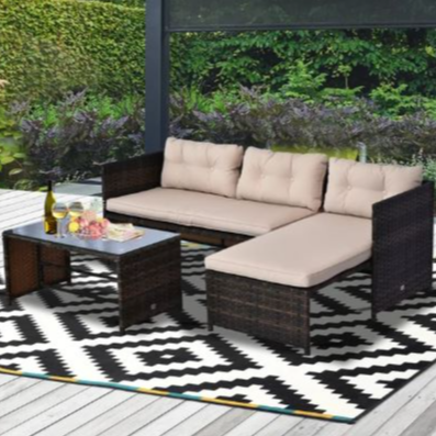 3-Person Wicker Patio Sectional w/ Table