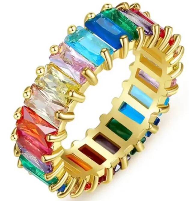 Cubic Zirconia Rainbow Eternity Band in 18k Gold Plate