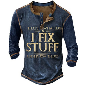 Men's Graphic Letter 3D Print Henley Shirt