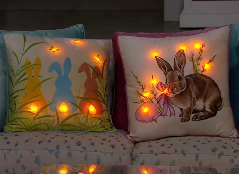 Set of 2 Easter Pillows w/ LED Lights