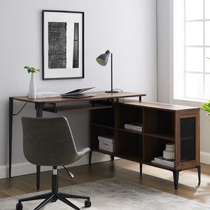 L-Shaped Rustic Wood Computer Desk