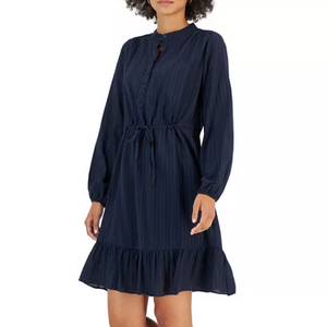 Shadow-Striped Ruffle-Hem Dress