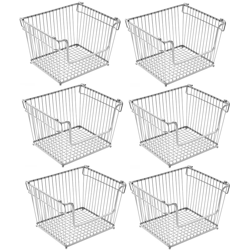 Set of 6 Stackable Storage Metal Basket