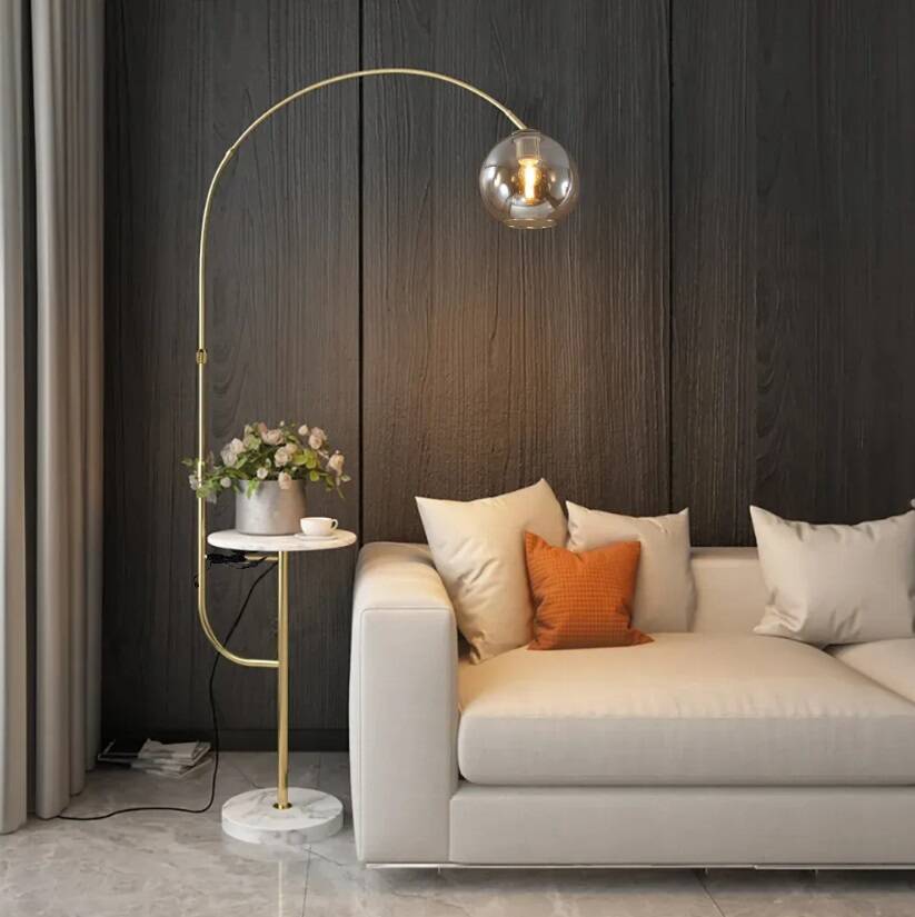 Arc Floor Lamp w/ Shelf & Wireless Charger