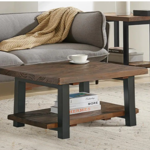 Solid Pine Wood Coffee Table w/ Shelf