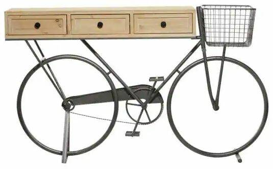 Metal & Wood 3-Drawer Bicycle Console Table