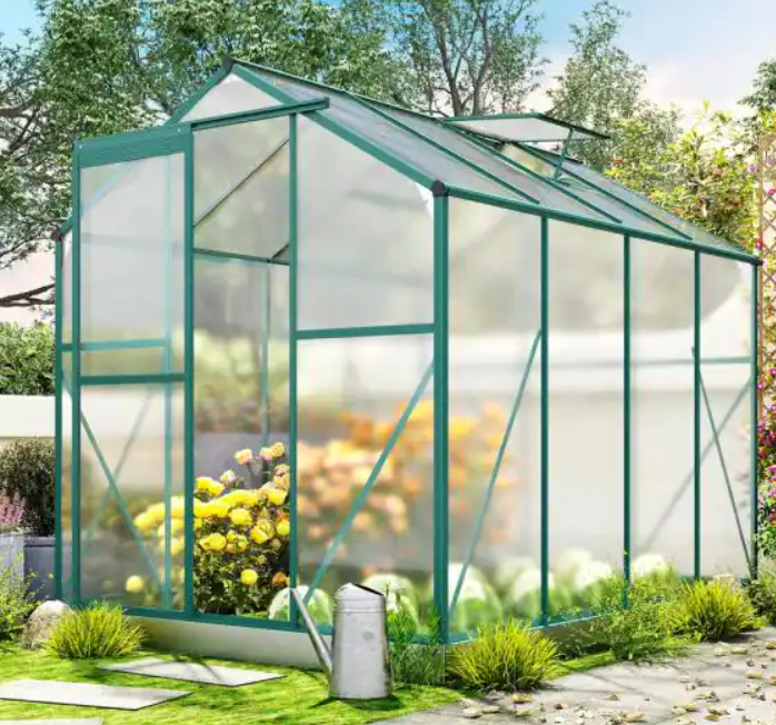 Aluminum Sliding Door 6' x 8' x 7' Walk-in Greenhouse