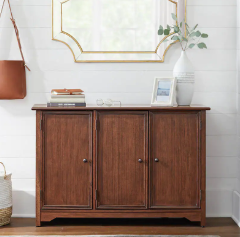 3-Door Walnut Wood Storage Console