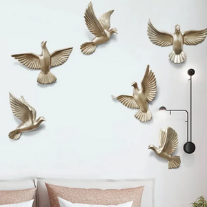 6-Piece Gold Flocking Birds Wall Decor