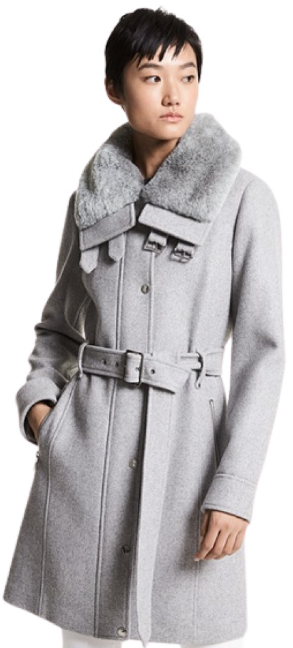 Michael Kors Women's Faux Fur-Trimmed Wool Blend Coat