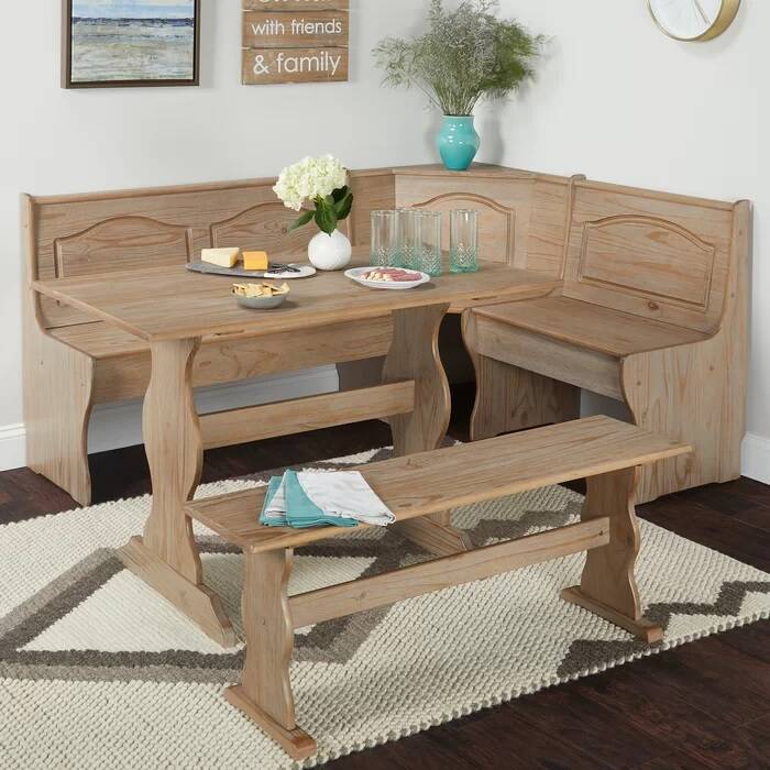 5-Person Pine Solid Wood Breakfast Nook Dining Set