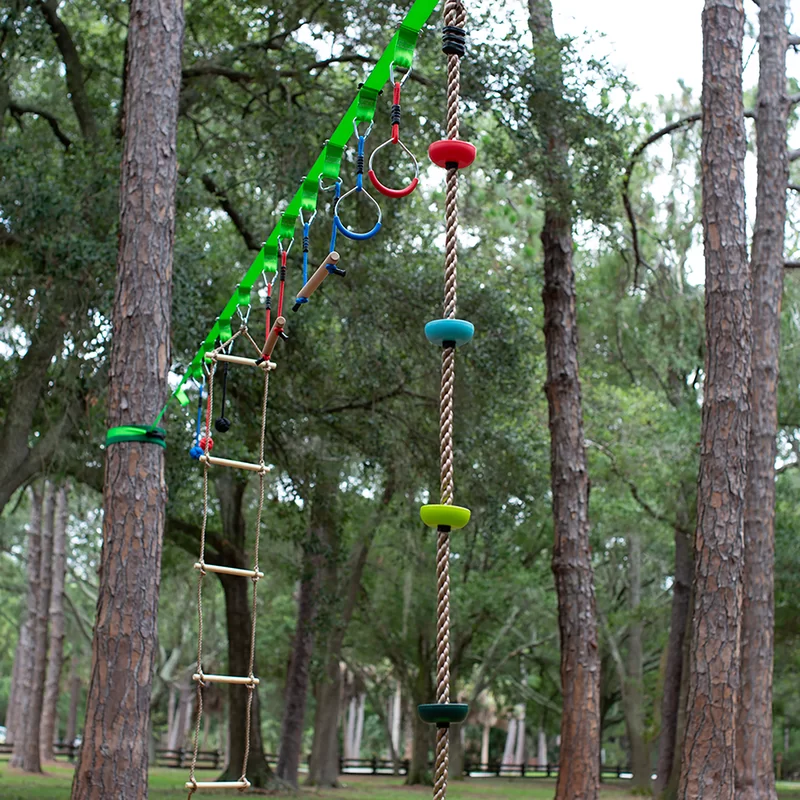 Obstacle Course Slackline w/ Climbing Rope Swing Set