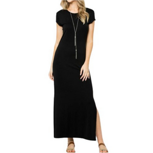 Side Slit Short Sleeve Maxi Dress