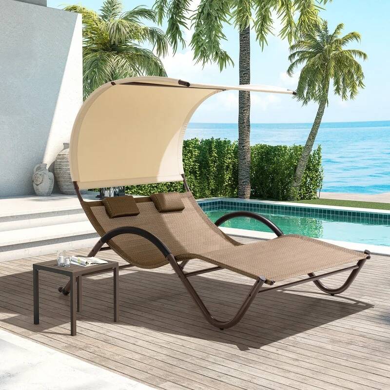 Metal Frame Patio Double Chaise Lounger