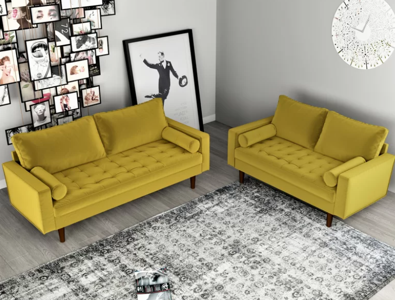 2-Piece Velvet Tufted Sofa Set