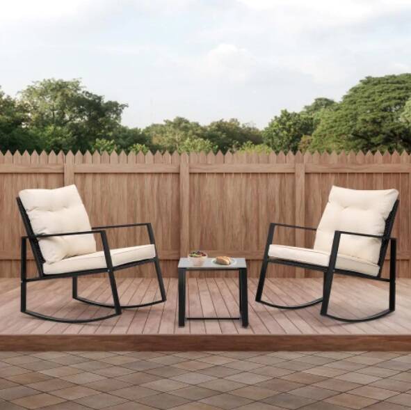 3-Piece Wicker Outdoor Rocking Chairs