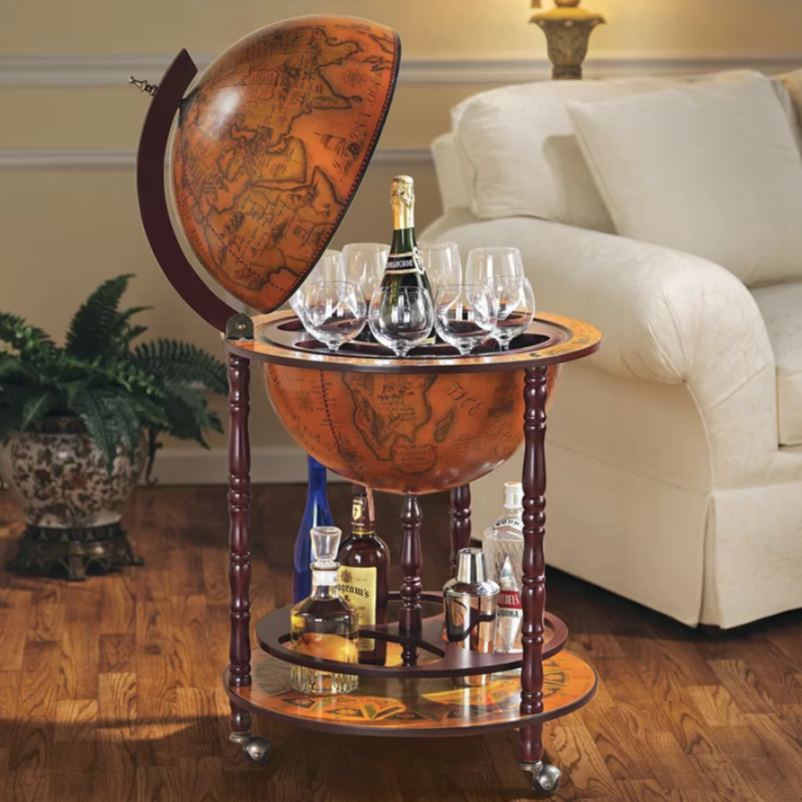 Solid Wood Globe Mini Bar