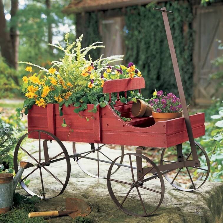 Wood Wagon Garden Plant Stand