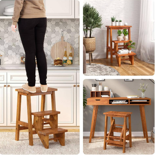 3-in-1 Foldable Wood Step Stool