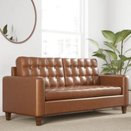 Faux Leather Tufted Square Arm Sofa